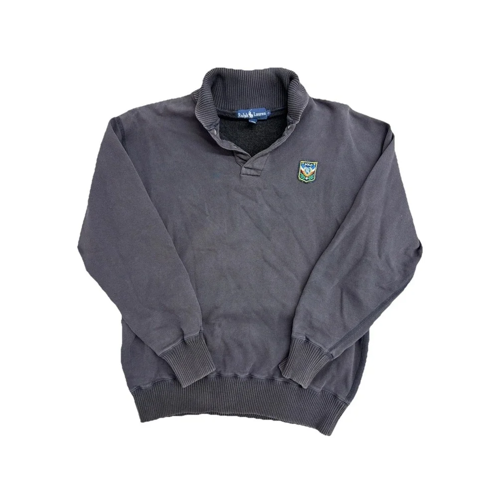 Polo Ralph Lauren Mens Quarter Snap Sweatshirt Crest Patch Faded Black Size M
